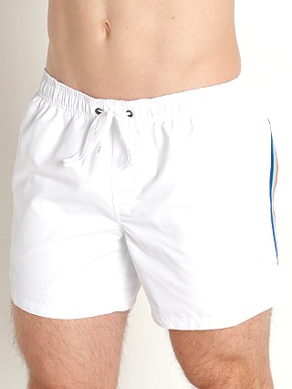 Model in white #34 Sundek 14" Elastic Waistband Surf Trunk