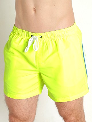 Model in wow yellow #14 Sundek 14" Elastic Waistband Surf Trunk Wow #14