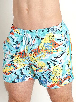 Model in marine print Sundek 14" Elastic Waistband Surf Trunk