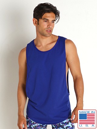 Model in royal Go Softwear Pacific Air Deep Cut Muscle Tank Top