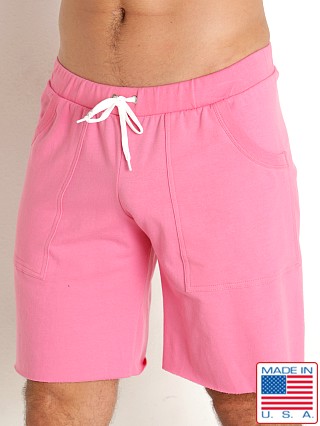 Model in flamingo pink Go Softwear Pacific French Terry Workout Short