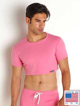 Model in flamingo pink Go Softwear Pacific Crop Top