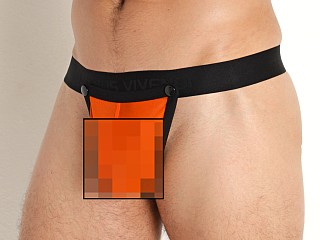 Model in orange Modus Vivendi Pleasure Mesh C-Ring Thong