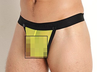 Model in yellow Modus Vivendi Pleasure Mesh C-Ring Thong