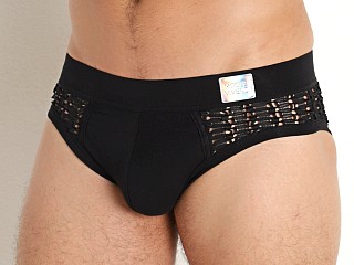 Model in black Modus Vivendi Hole Mesh Classic Brief