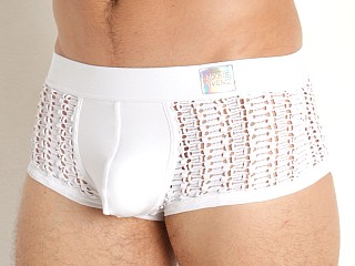 Model in white Modus Vivendi Hole Mesh Trunk