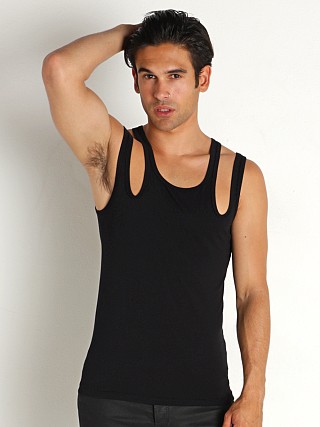 Model in black Modus Vivendi Hole Double Tank Top