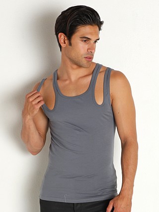 Model in grey Modus Vivendi Hole Double Tank Top