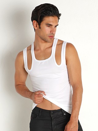 Model in white Modus Vivendi Hole Double Tank Top