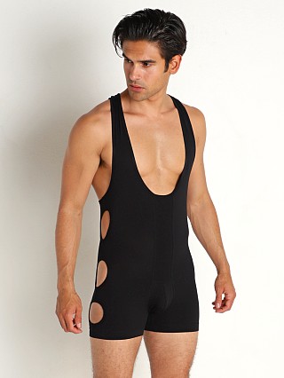 Model in black Modus Vivendi Hole Onesie Bodysuit