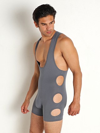 Model in grey Modus Vivendi Hole Onesie Bodysuit