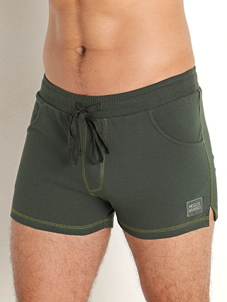 Model in khaki Modus Vivendi Pique Shorts