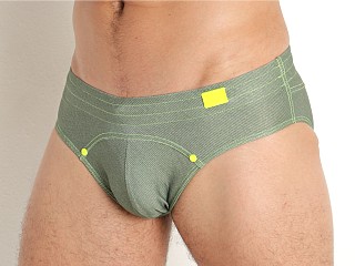 Model in khaki Modus Vivendi Jeans Classic Swim Brief