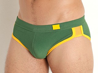 Model in green Modus Vivendi Towel Combo Swim Brief