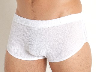 Model in white Modus Vivendi Wavy Short Swim Trunk