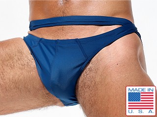 Model in persian blue Rufskin Rino Calkini Swim Brief