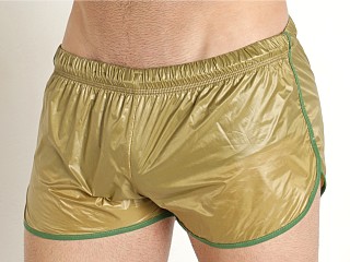 Model in olive Mckillop Drip Ripstop Nylon Swim & Gym Shorts