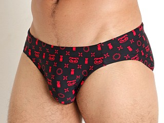 Model in black/red Nasty Pig Asspiration Swim Bikini