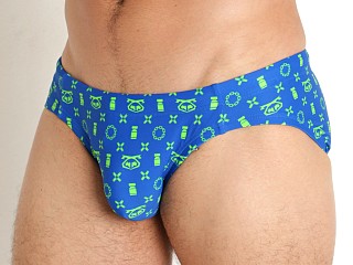 Model in prince blue Nasty Pig Asspiration Swim Bikini