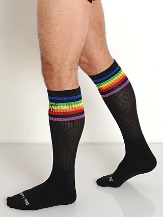 Model in black/rainbow Nasty Pig Pride Socks