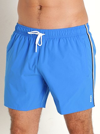 Model in bright blue Hugo Boss Iconic Swim Shorts