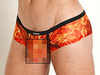 Model in fire print Manstore Sheer Mesh Trunk