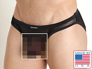 Model in black Rick Majors Armor Mesh Super Low Rise Brief