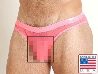 Model in neon pink Rick Majors Vinyl Mesh Brief