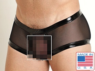 Model in black Rick Majors Vinyl Mesh Trunk