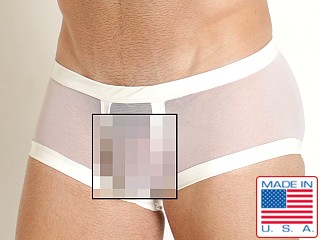 Model in white Rick Majors Vinyl Mesh Trunk