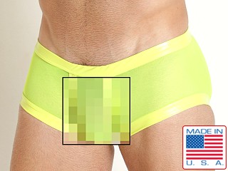 Model in neon yellow Rick Majors Vinyl Mesh Trunk