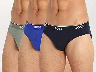 Model in green/blue/black Hugo Boss Hip Brief 3-Pack