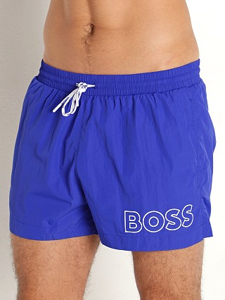 Model in cobalt Hugo Boss Mooneye Swim Shorts