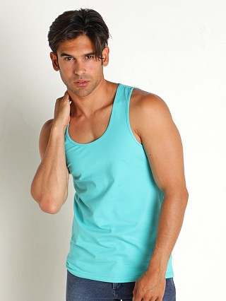 Model in lake mist St33le Solid Stretch Jersey Tank Top