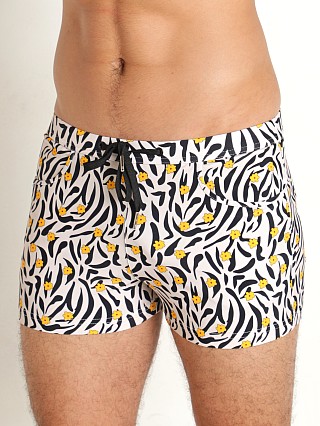 Model in black/gold tiger St33le Coast Swim Shorts Black/Gold