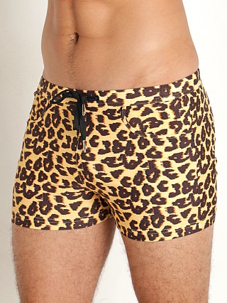 Model in honey/brown leopard St33le Coast Swim Shorts Honey/Brown