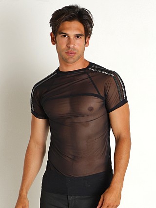 Model in black Modus Vivendi Sharp Mesh T-Shirt