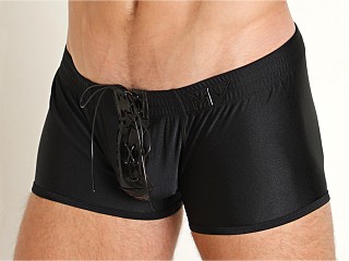 Model in black Modus Vivendi Boudoir Lace-Up Trunk