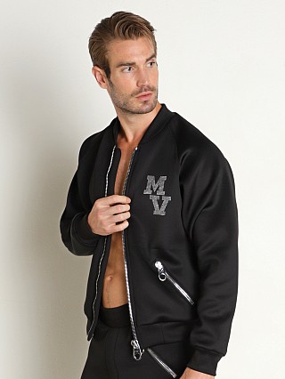 Model in black Modus Vivendi Neoprene-Look Scuba Jacket