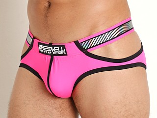 Model in neon pink Breedwell Reflector Brief