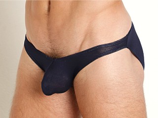 Model in navy Mckillop Max Bulge Whisper Bikini With C-Ring