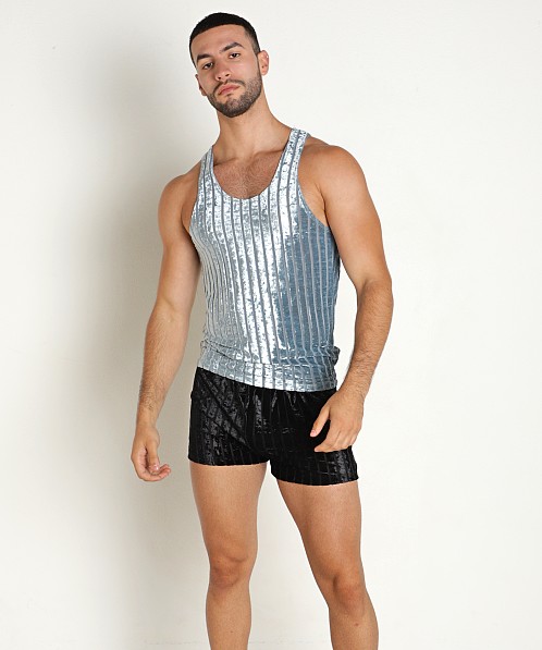 Rick Majors Stripe Velvet Tank Top Sea Blue