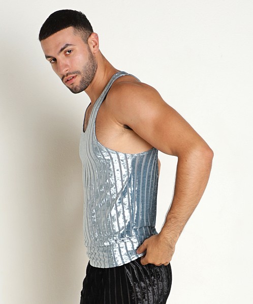 Rick Majors Stripe Velvet Tank Top Sea Blue