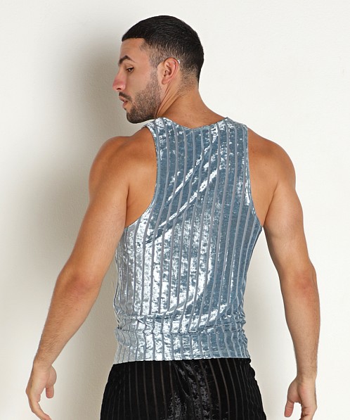 Rick Majors Stripe Velvet Tank Top Sea Blue