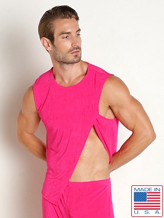 Model in fuchsia Rick Majors Frosted Slinky Tank Top