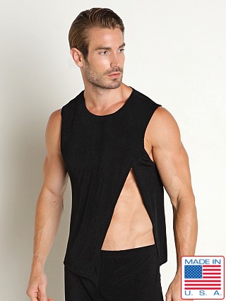 Model in black Rick Majors Frosted Slinky Tank Top