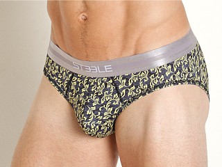 Model in black/yellow leaves St33le Recycled Polyester Elastane Low Rise Briefs Black/Yellow