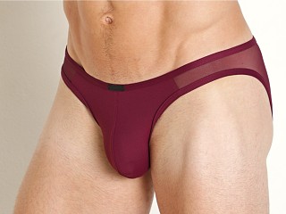 Model in burgundy Manstore Mesh Panel Brief