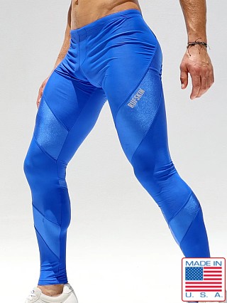 Model in royal Rufskin Lewis Matte and Shiny Nylon Leggings