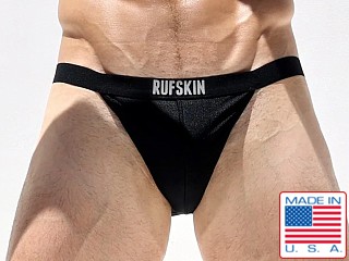 Model in black Rufskin Solomon Shiny Nylon Sport Jockstrap